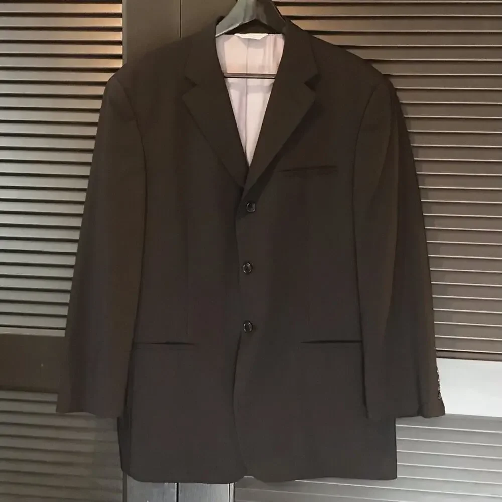 Wilke-Rodriguez Black Wool Blend Blazer with Cool Iridescent Lining, Size 42R